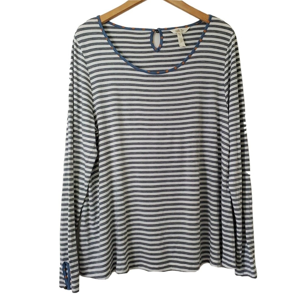 Matilda Jane Womens Tunic Top Size XL Stripe Long Sleeve Tee Polka Dot Trim